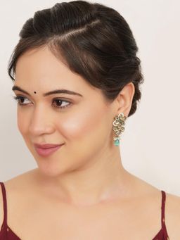 BeAbhika - The Floral Grace Kundan And Mint Drop Earrings