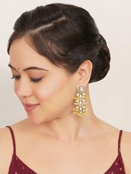 BeAbhika - The Celestial Chandelier Handcrafted Three-Tier Pearl Statement Earrings Yellow