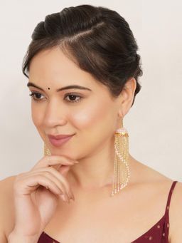 BeAbhika - Meenakari Jhumkas With Cascading Bead Strands Earrings Pink