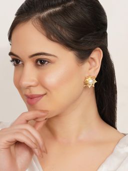BeAbhika - Pearl Geometric Floral Grid Earrings