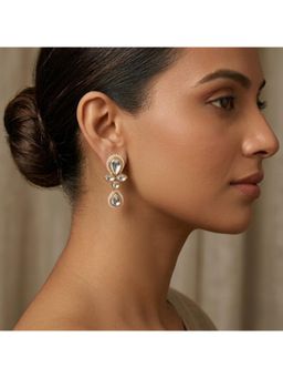 BeAbhika - Kundan And Pearl Drop Floral Earrings