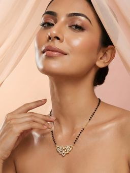 ADIVA - Gold Plated Mangalsutra Necklace with Black Beads and Stone Studded Heart Pendant