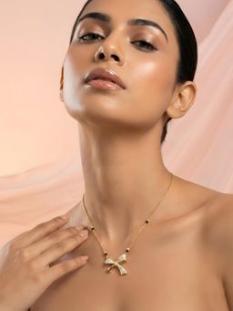 ADIVA - Gold Plated Mangalsutra with Black Beads and Stone Studded Bow Pendant