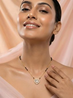 ADIVA - Gold Plated Mangalsutra with Black Beads and Cz Stone Heart Shape Pendant