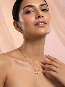 ADIVA - Black Beaded Mangalsutra with Gold Plated Cubic Zirconia Double Pendant