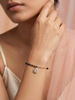 ADIVA - 18K Gold-Plated Black Beaded Hand Mangalsutra with Golden Chain