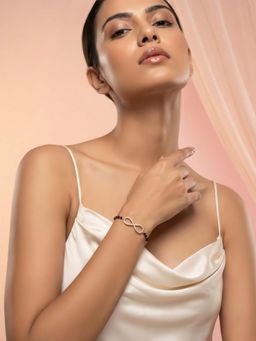 ADIVA - 18K Gold-Plated Black Beaded Cz Infinity Charm Hand Mangalsutra