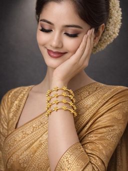 OOMPH - Pack Of 4 Silver Gold Ghungroo Bangle For Women (2.6)