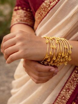 OOMPH - Pack Of 8 Silver Gold Ghungroo Bangle For Women (2.6)