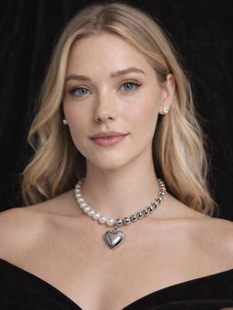 Odette - White and Silver Alloy Beaded Pearl Necklace for Women