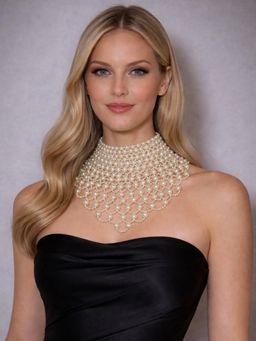 Odette - White Alloy Beaded Pearl Necklace for Women