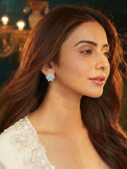 Accessher - Silver-Tone Snowflake Crystal Stud Earrings For Women