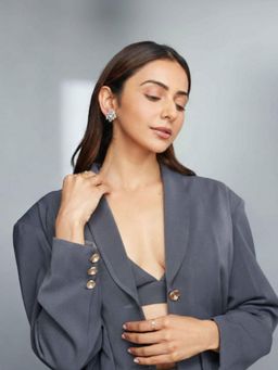 Accessher - Silver-Tone Teardrop Crystal Floral Stud Earrings For Women