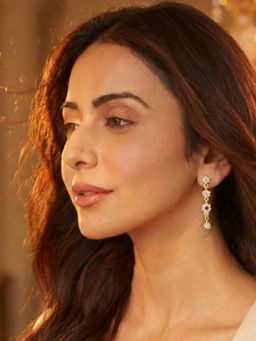 Accessher - Gold-Plated Floral Crystal Drop Dangler Earrings For Women Pink