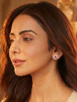 Accessher - Gold-Plated Pink Crystal Floral Stud Earrings For Women