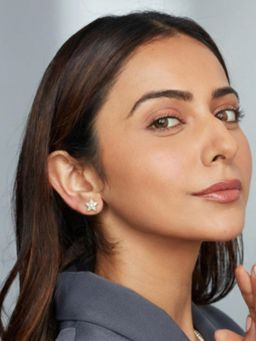 Accessher - Gold-Plated Floral Crystal Stud Earrings For Women