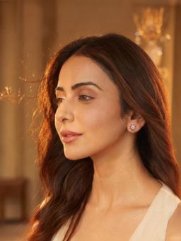 Accessher - Gold-Tone Maroon Crystal Floral Stud Earrings For Women