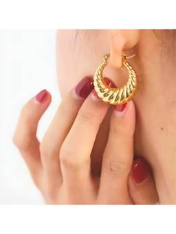 Inaya Accessories - 18Kt Gold Plated Brass Chunky Twisted Statement Hoop Earrings for Women, Althea
