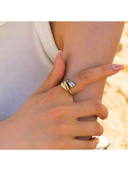 Inaya Accessories - 18Kt Gold Plated Dual Tone Sculpted Open Adjustable Ring for Women, Violette