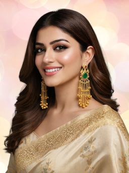 OOMPH - Green Heritage Kashmiri Drop Earrings - Elephant Design With Ghungroo Detailing