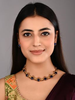 Anvik - Gold Plated Elephant Necklace Set Blue