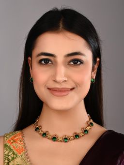 Anvik - Gold Plated Elephant Necklace Set Green