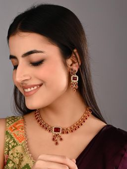 Anvik - Ruby Red Gemstone Necklace And Earrings Set