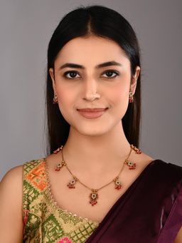 Anvik - Ruby Emerald Filigree Necklace Earrings Set Red