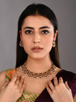 Anvik - Ruby Pearl Filigree Elephant Necklace Earrings Set Green