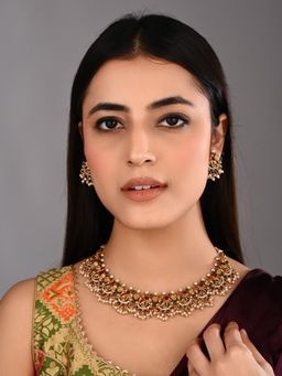 Anvik - Ruby Pearl Filigree Elephant Necklace Earrings Set Red