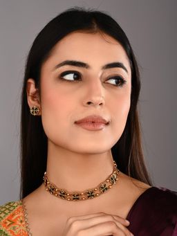 Anvik - Pearl Floral Necklace Earrings Set Green