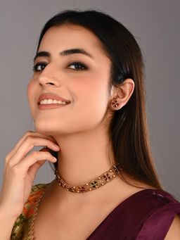 Anvik - Pearl Floral Necklace Earrings Set Multi-Color