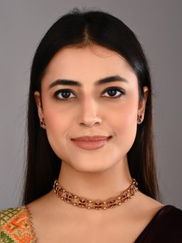 Anvik - Pearl Floral Necklace Earrings Set Red