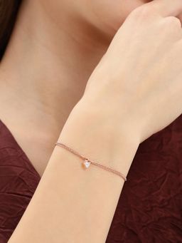 Carlton London - 925 Sterling Silver 18Kt Rose Gold Plated Double Layered Cz Heart Charm Bracelet