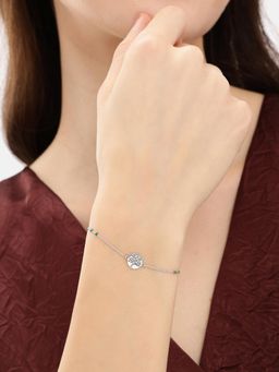 Carlton London - 925 Sterling Silver Rhodium Plated Tree Of Life Enamel Charm Bracelet