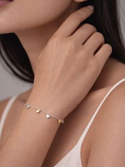 Carlton London - 925 Sterling Silver Rhodium Plated Heart Charm Bracelet