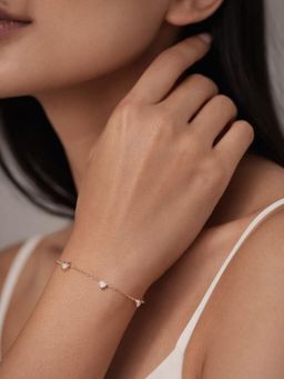 Carlton London - 925 Sterling Silver 18Kt Rose Gold Plated Cz Heart Charm Bracelet