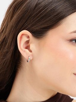 Carlton London - 925 Sterling Silver Rhodium Plated Green Cz Hoop Earring