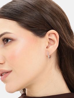 Carlton London - 925 Sterling Silver Rhodium Plated Pink Cz Contemporary Wave Earring