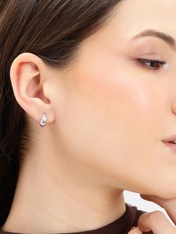 Carlton London - 925 Sterling Silver Rhodium Plated Half Hoop Earring