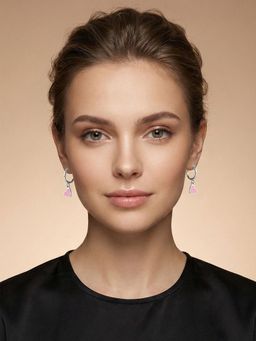 Carlton London - 925 Sterling Silver Rhodium Plated Dangling Heart Enamel Hoop Earring