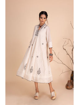 Karuna Khaitan - White Eekah Embroidered Thread Work Dress