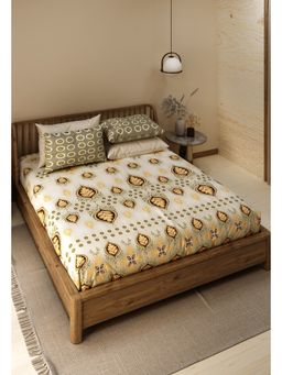 LABHAM - Pure Cotton Ethnic Motifs Printed King Size Flat Bedsheet Green (Set of 3)
