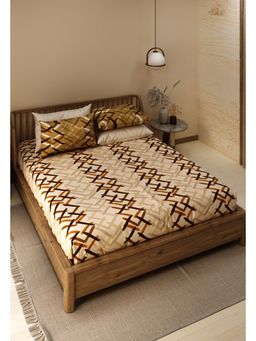 LABHAM - Pure Cotton Ethnic Motifs Printed King Size Flat Bedsheet Beige (Set of 3)