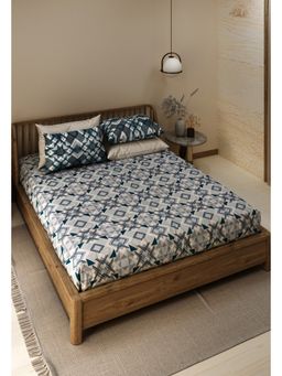 LABHAM - Pure Cotton Ethnic Motifs Printed King Size Flat Bedsheet Blue (Set of 3)