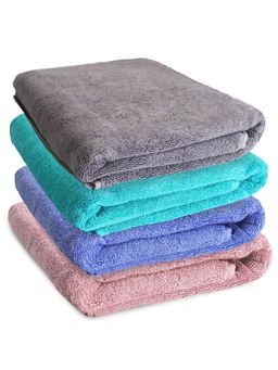 Heelium - Bamboo Bath Towel, Absorbent & Odour Free, 140x70cm, Set of 4 (Iris, Peach, Grey, Teal)