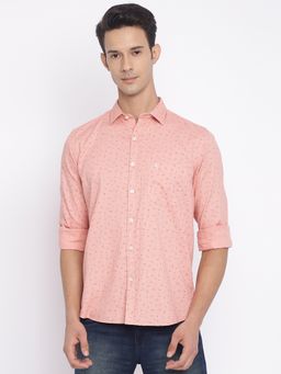 Cantabil - Spread Collar Printed Casual Pink Shirt