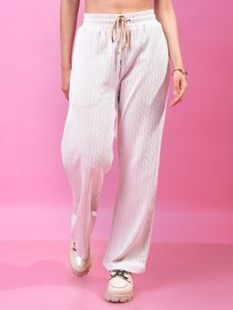 CRIMSOUNE CLUB - Women Beige Vertical Stripes Parallel Pant