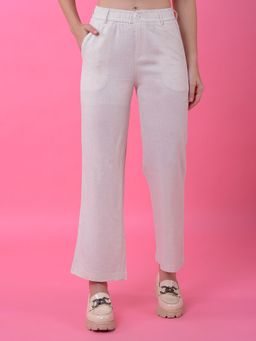 CRIMSOUNE CLUB - Women White Straight Linen Pant