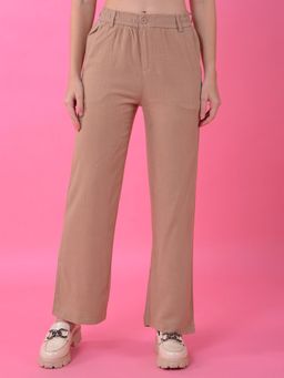 CRIMSOUNE CLUB - Women Beige Straight Linen Pant